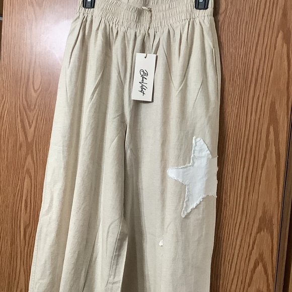 Blue Velvet Pants - Beige Wide-Leg Pants and top with Distressed Detail a set